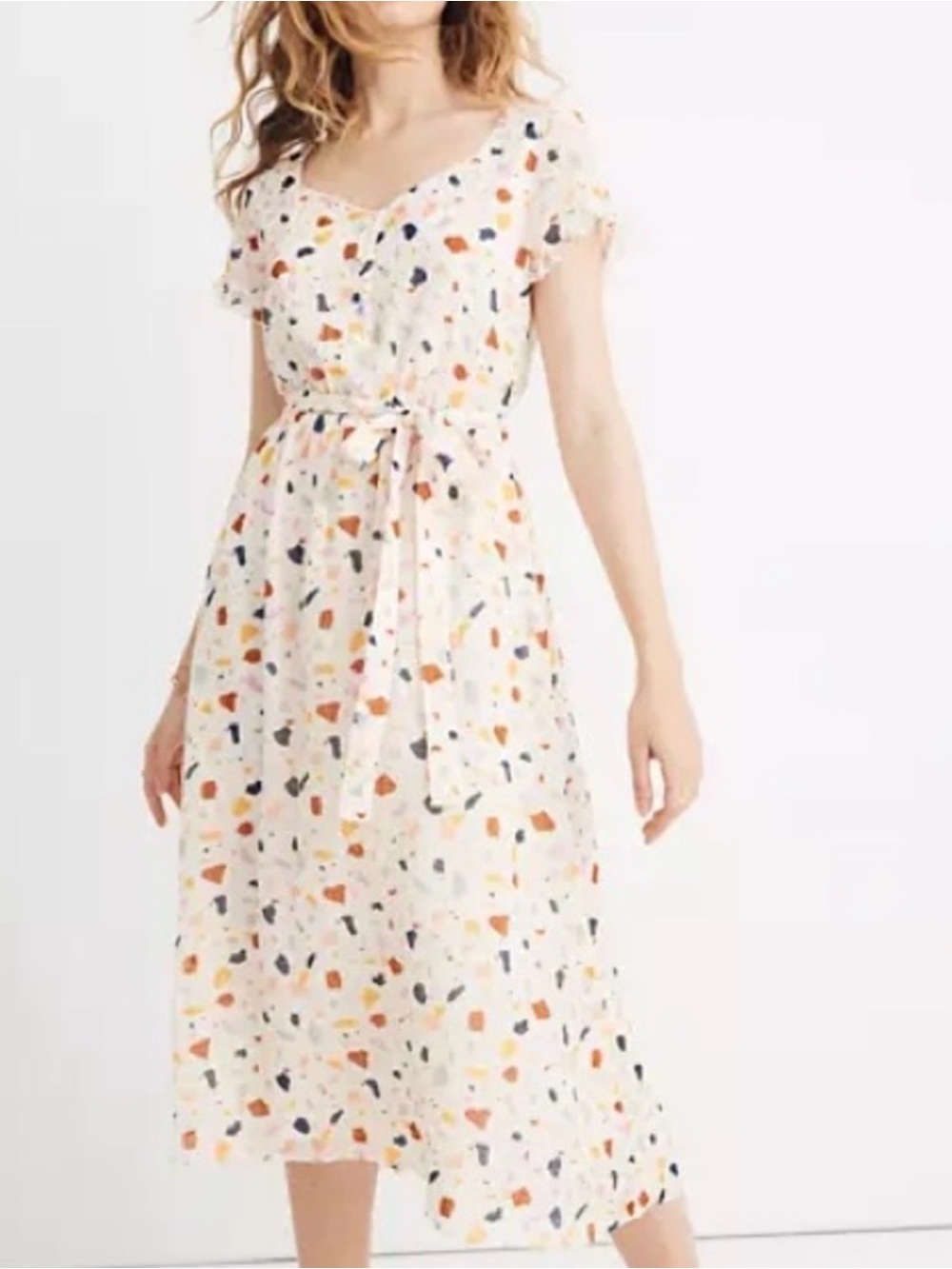 Madewell Cream Midi Dress with Multicolor Confetti Print